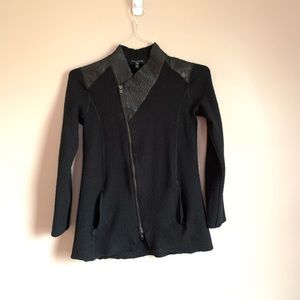 Eileen Fisher petite wool leather black Jacket